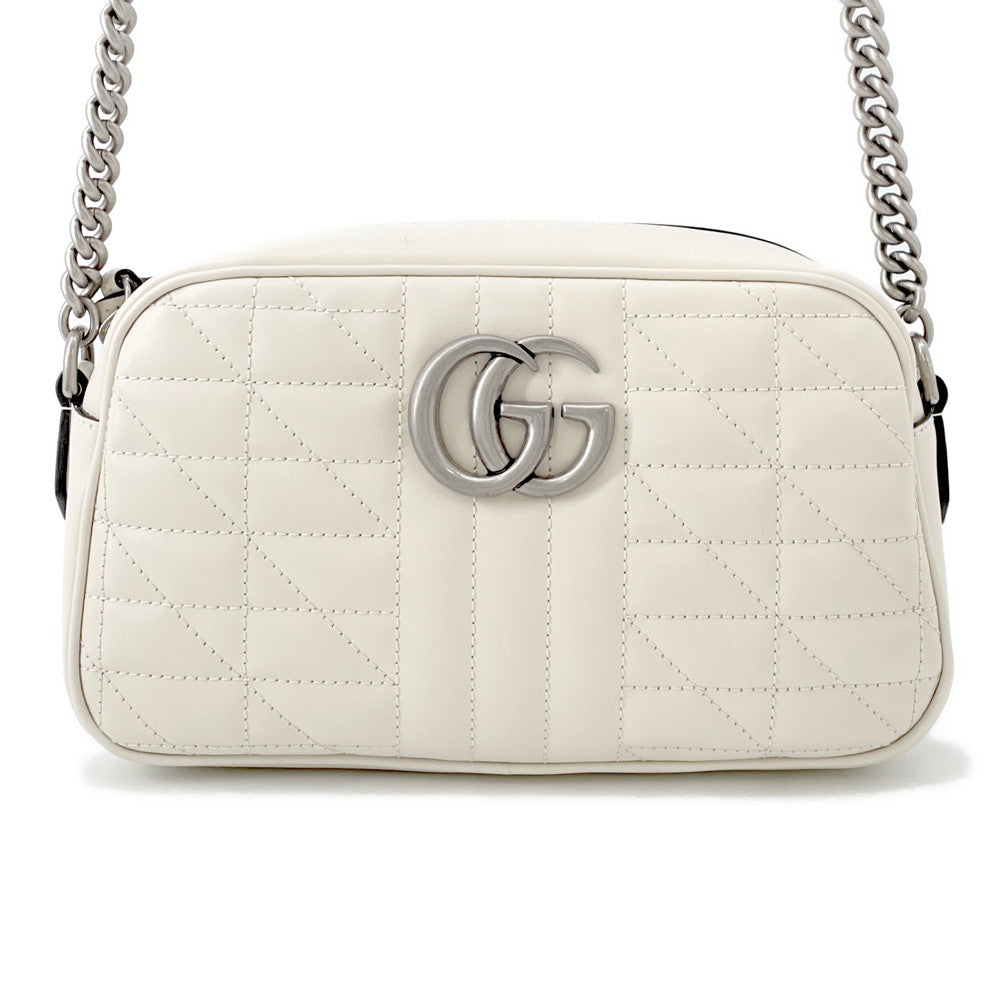 GUCCI GG Marmont ChainShoulder Bag White/Beige846312 Leather Size Small
