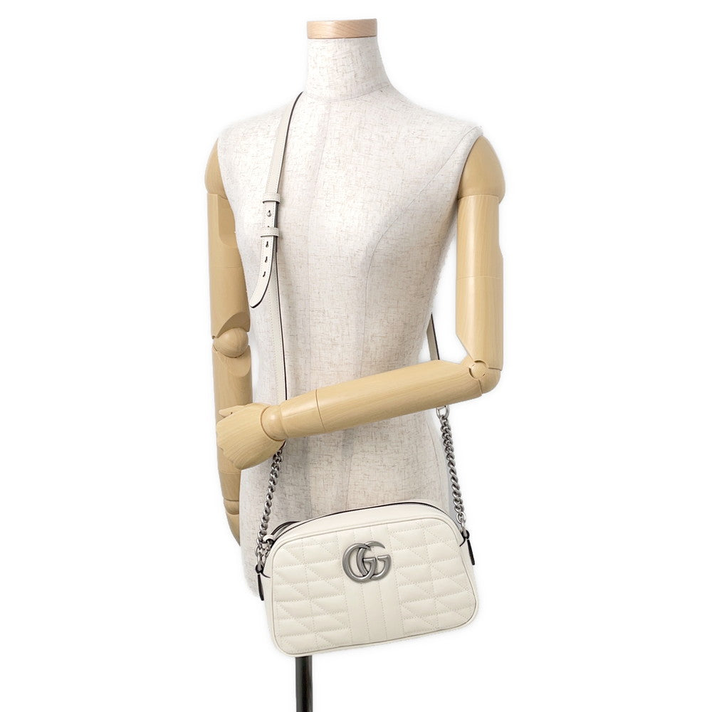 GUCCI GG Marmont ChainShoulder Bag White/Beige846312 Leather Size Small