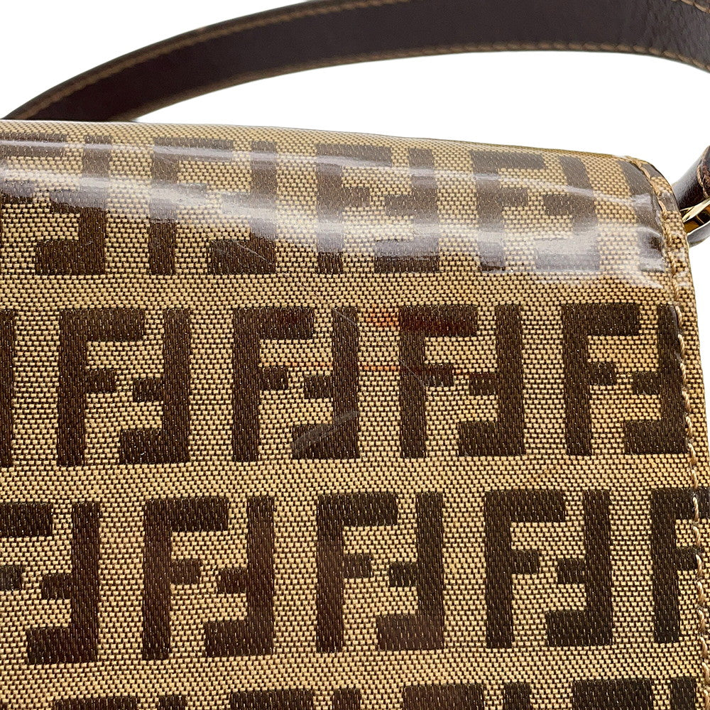 FENDI Zucchino Shoulder Bag Beige/Brown Enamel