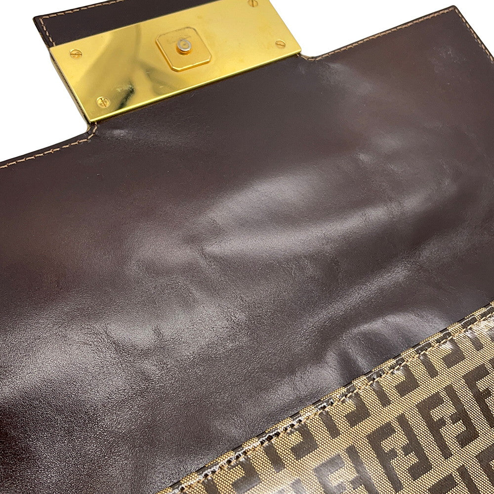 FENDI Zucchino Shoulder Bag Beige/Brown Enamel