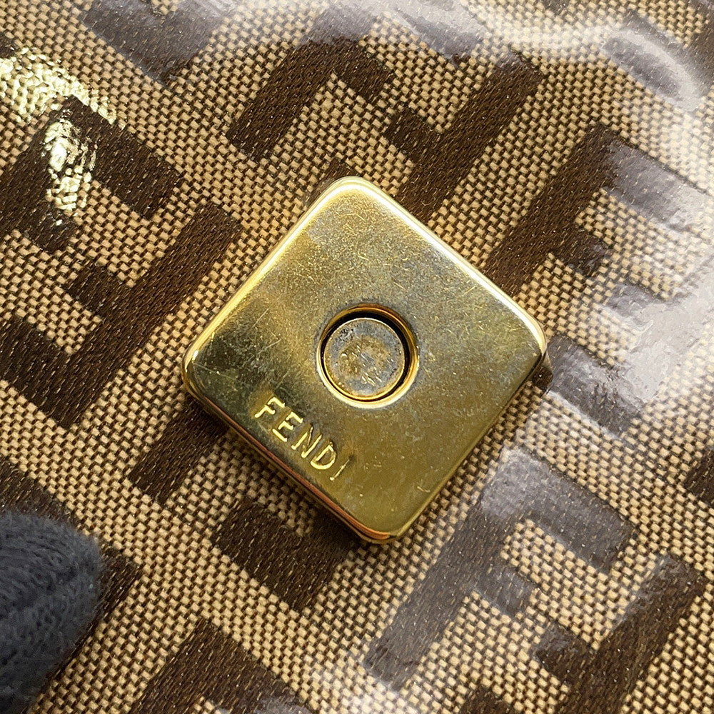 FENDI Zucchino Shoulder Bag Beige/Brown Enamel