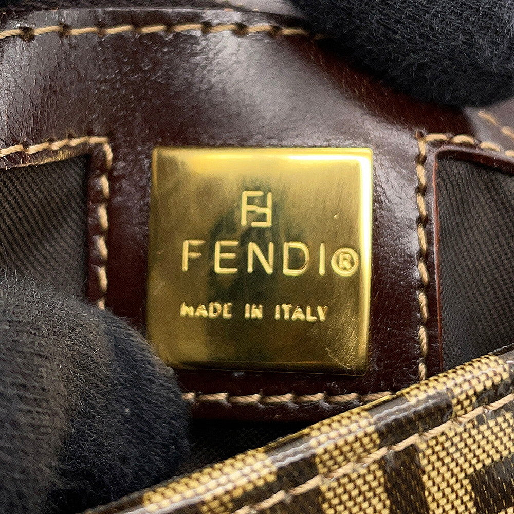 FENDI Zucchino Shoulder Bag Beige/Brown Enamel