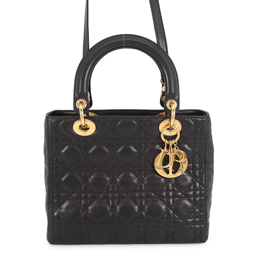 Dior Lady Dior 2WAYBag Black Leather Size Medium