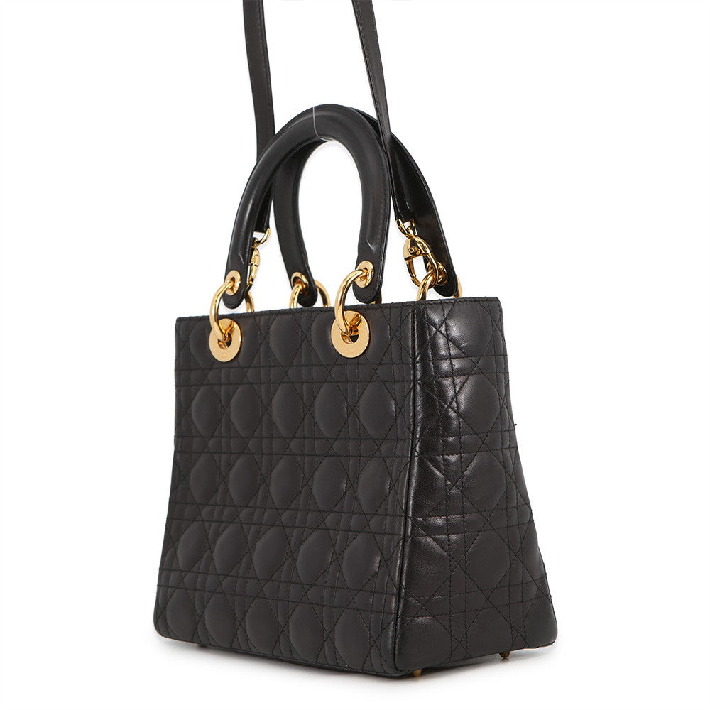 Dior Lady Dior 2WAYBag Black Leather Size Medium