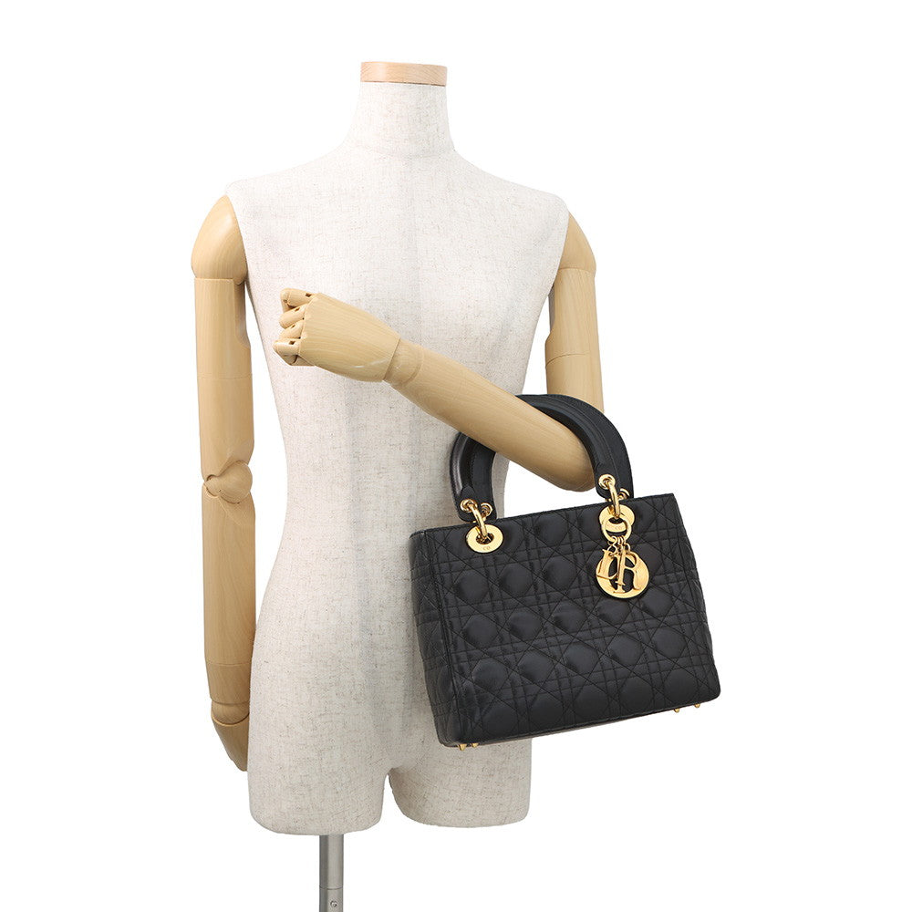 Dior Lady Dior 2WAYBag Black Leather Size Medium