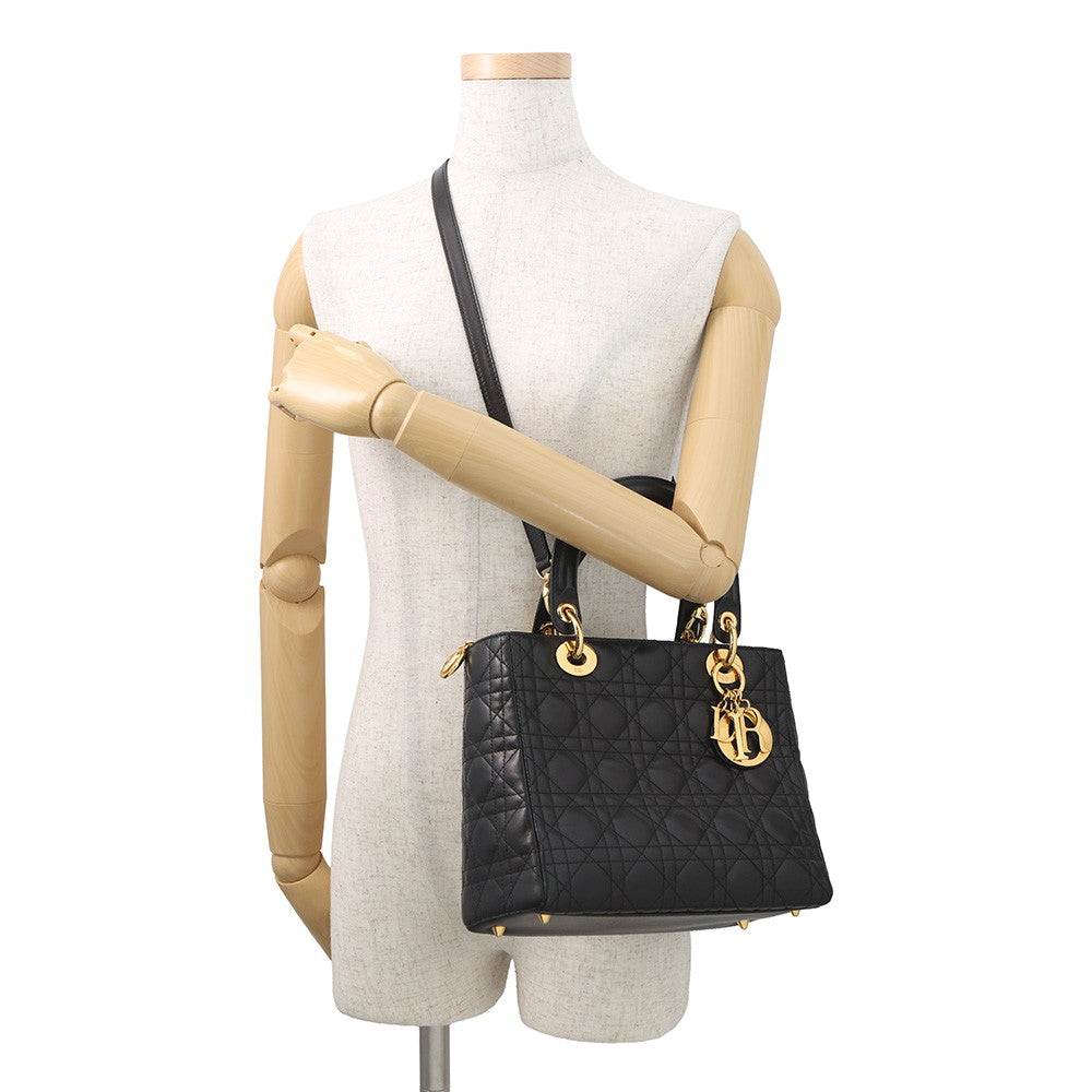 Dior Lady Dior 2WAYBag Black Leather Size Medium