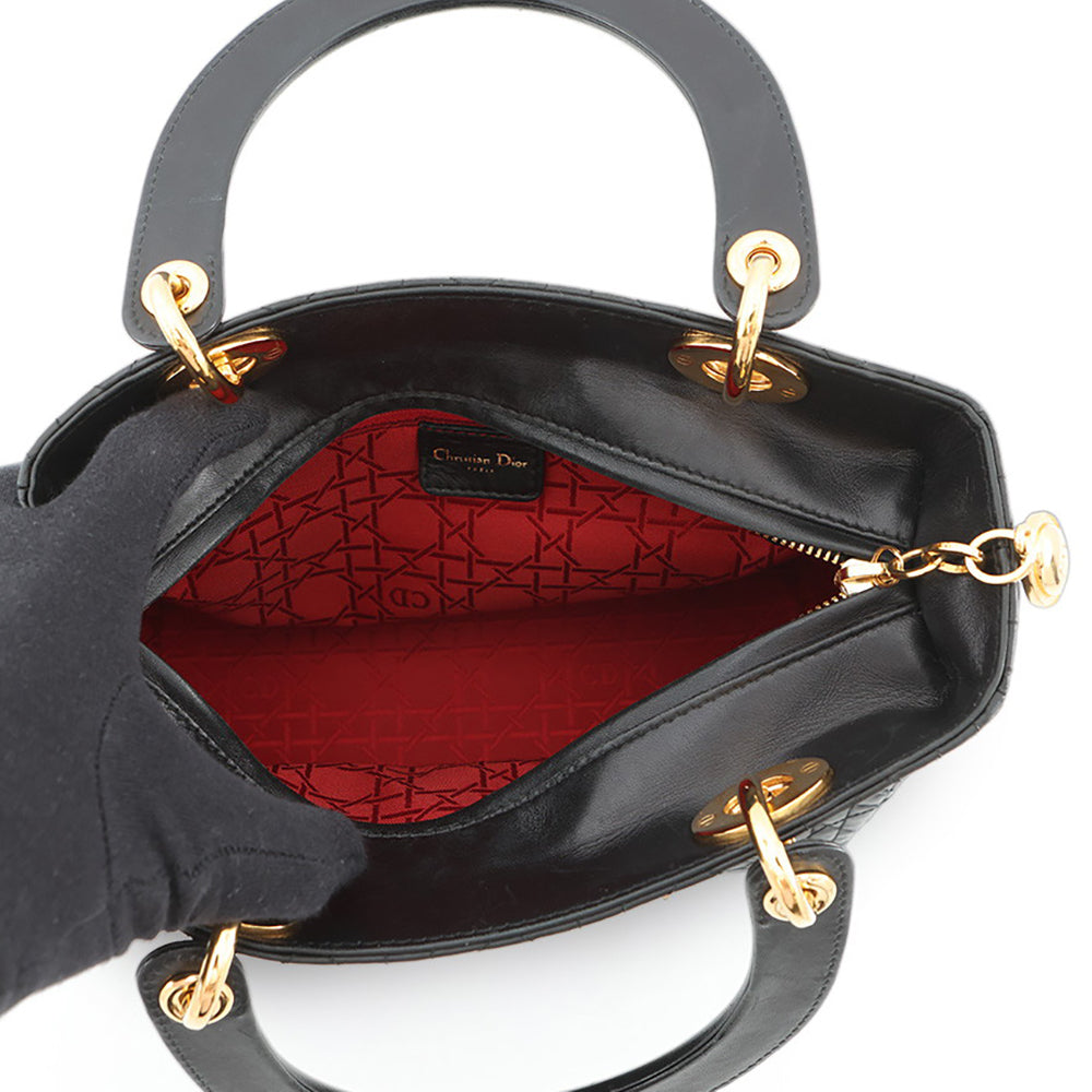 Dior Lady Dior 2WAYBag Black Leather Size Medium