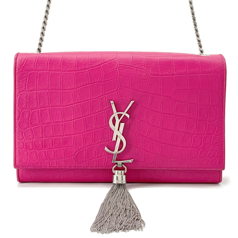 SAINT LAURENT PARIS Kate Tassel ChainShoulder Bag Pink354119 Croco embossed leather