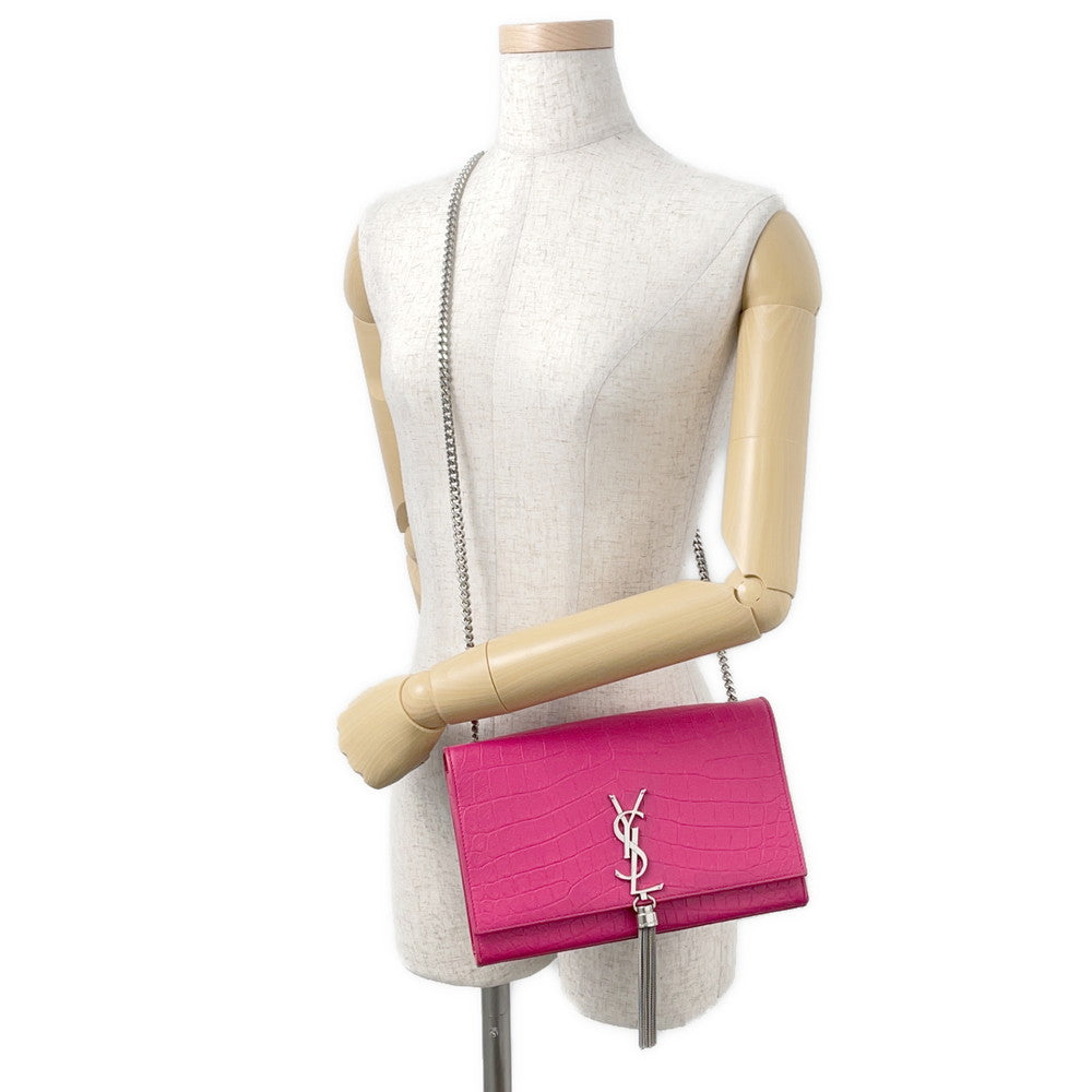 SAINT LAURENT PARIS Kate Tassel ChainShoulder Bag Pink354119 Croco embossed leather
