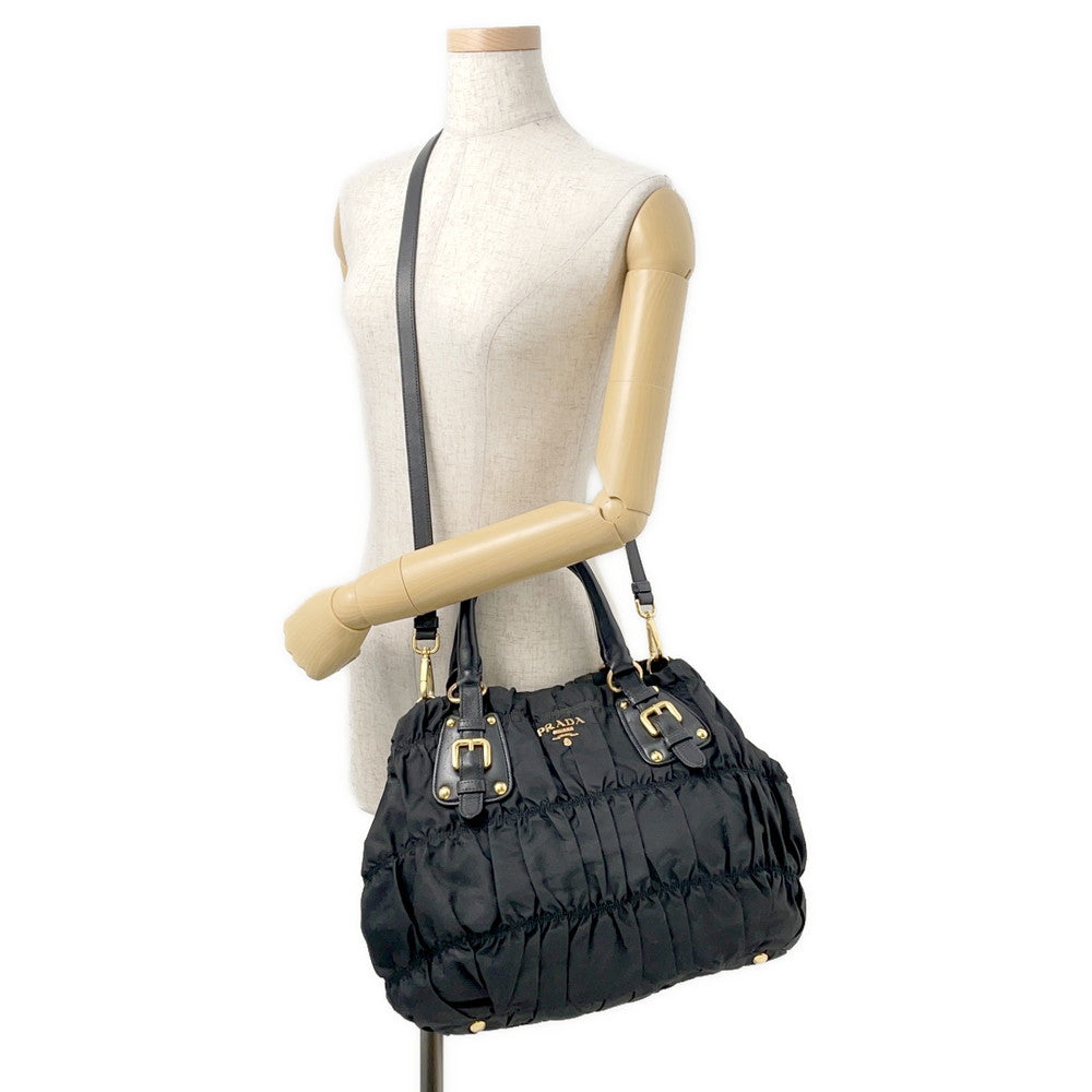 PRADA Gathered 2WAYHandbag BlackBN2346 Nylon Leather