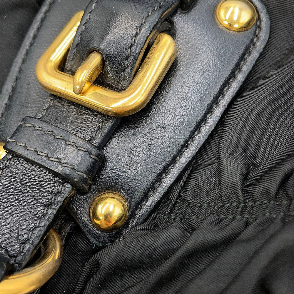 PRADA Gathered 2WAYHandbag BlackBN2346 Nylon Leather