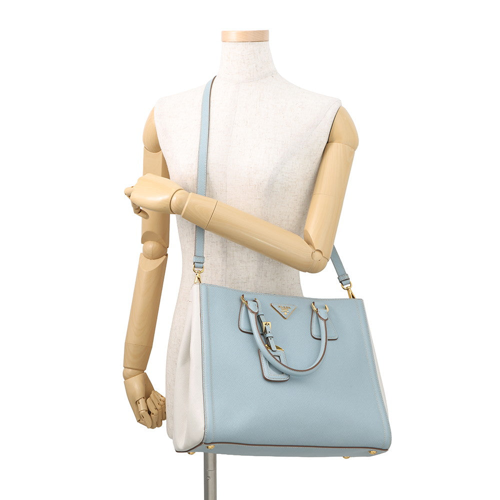 PRADA Saffiano Leather 2WAYHandbag Light Blue/WhiteBN2438 Leather
