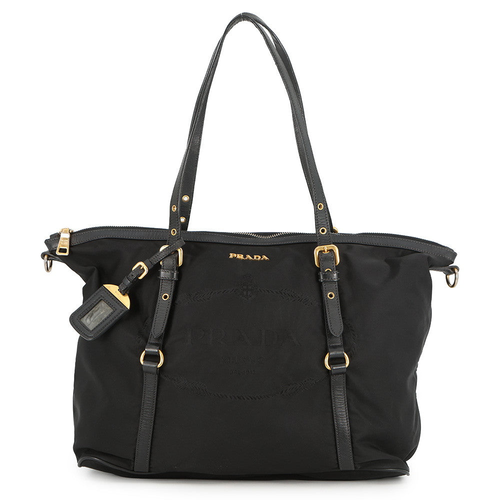PRADA Logo 2WAY Tote Bag BlackBR4255 Nylon Leather