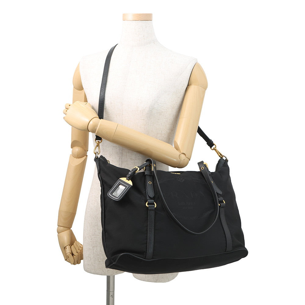 PRADA Logo 2WAY Tote Bag BlackBR4255 Nylon Leather