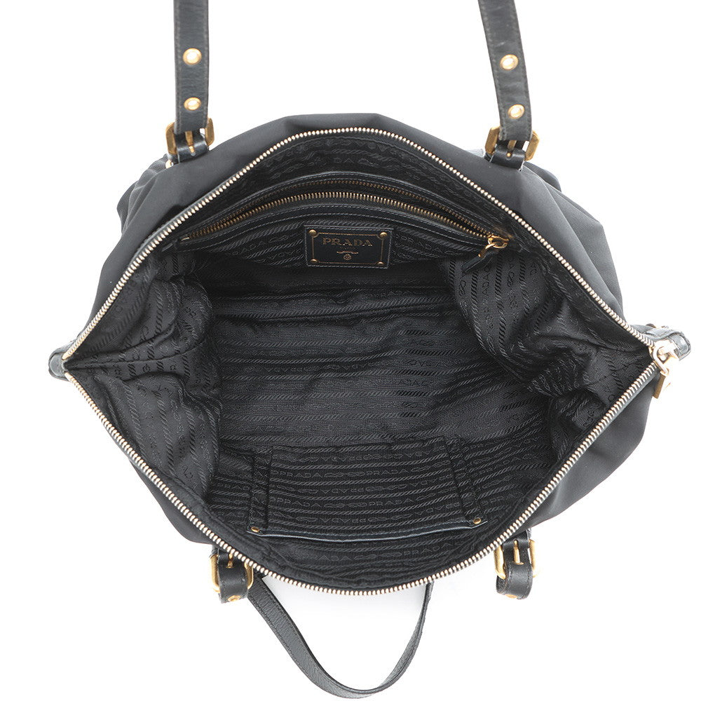 PRADA Logo 2WAY Tote Bag BlackBR4255 Nylon Leather