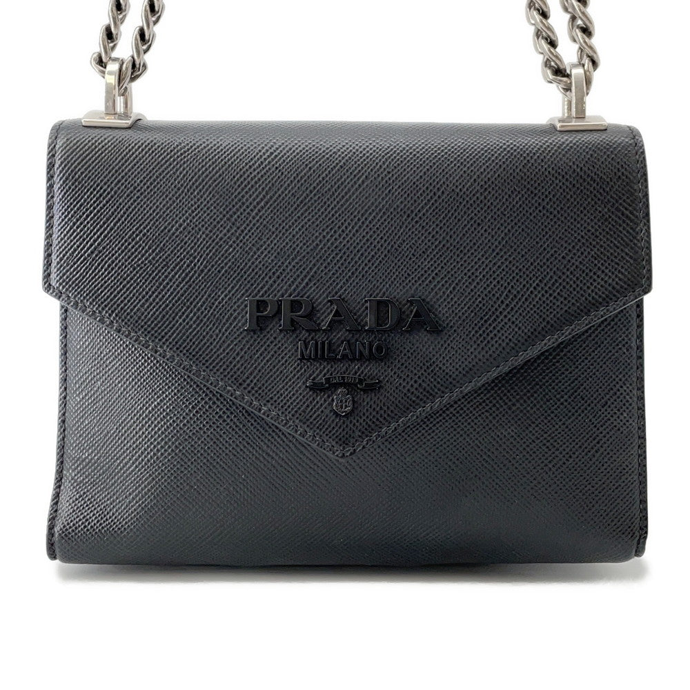 PRADA Saffiano Leather Logo Chainshoulder Bag Black1BD127 Leather