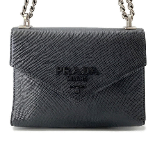 PRADA Saffiano Leather Logo Chainshoulder Bag Black1BD127 Leather