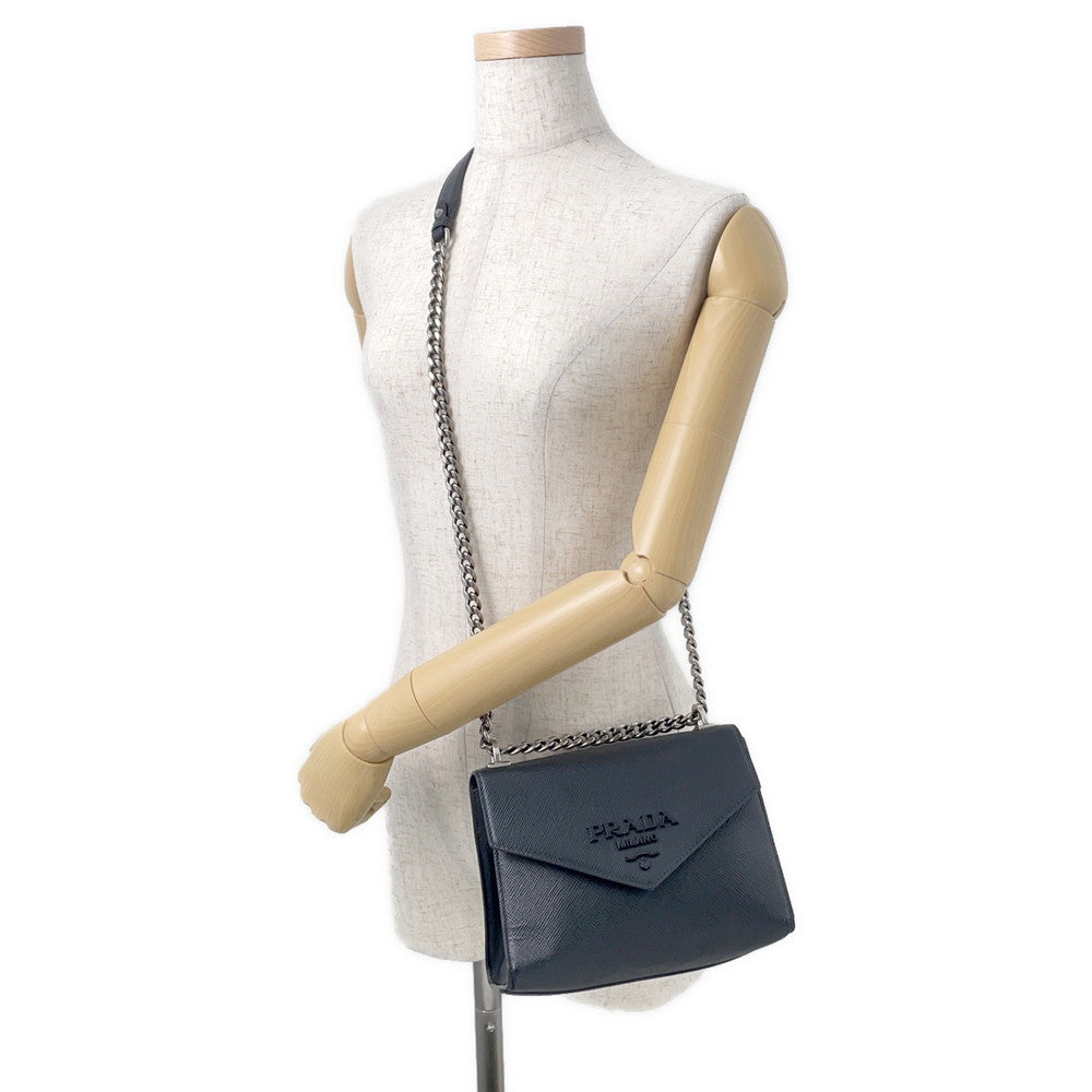 PRADA Saffiano Leather Logo Chainshoulder Bag Black1BD127 Leather