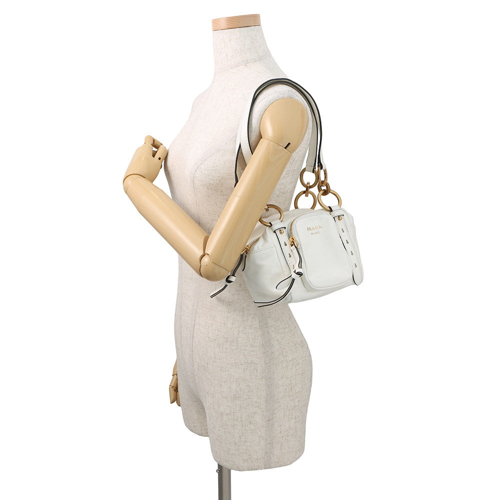 PRADA Dangle Handbag White1BB137 Leather Size Mini