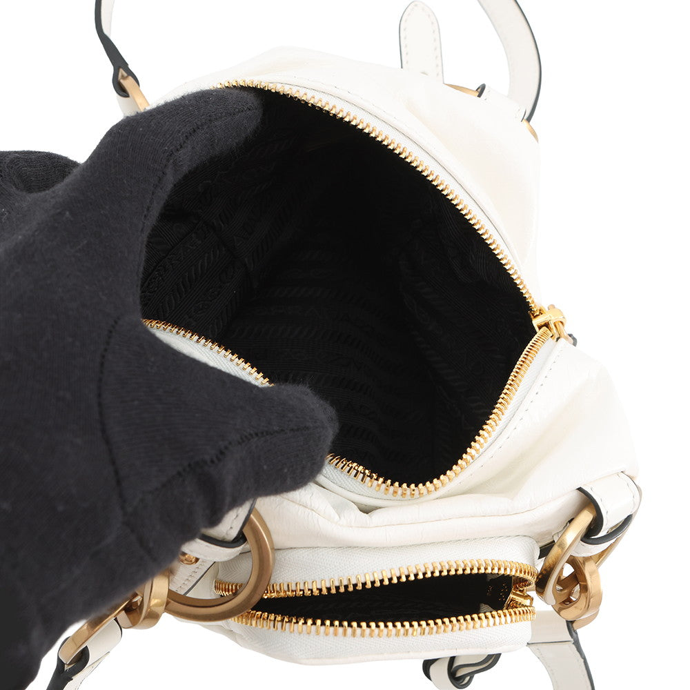 PRADA Dangle Handbag White1BB137 Leather Size Mini
