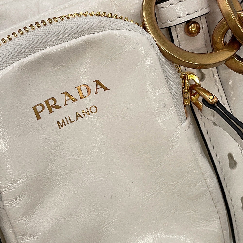 PRADA Dangle Handbag White1BB137 Leather Size Mini