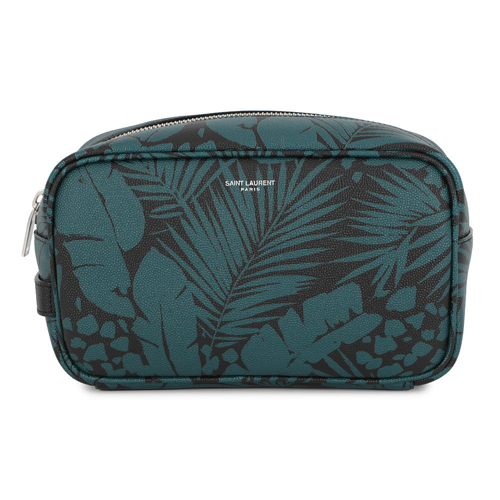 SAINT LAURENT PARIS Leaf motif pouch Green/Black650125 Leather