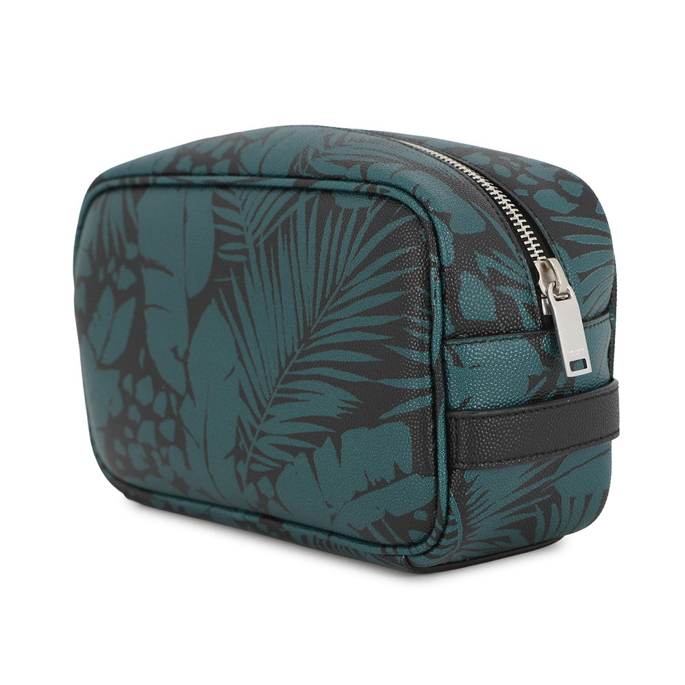 SAINT LAURENT PARIS Leaf motif pouch Green/Black650125 Leather