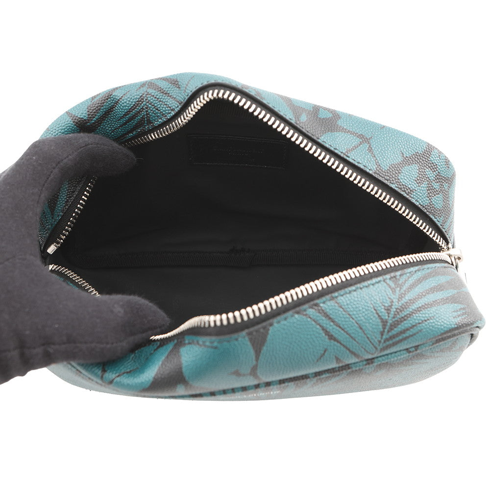 SAINT LAURENT PARIS Leaf motif pouch Green/Black650125 Leather