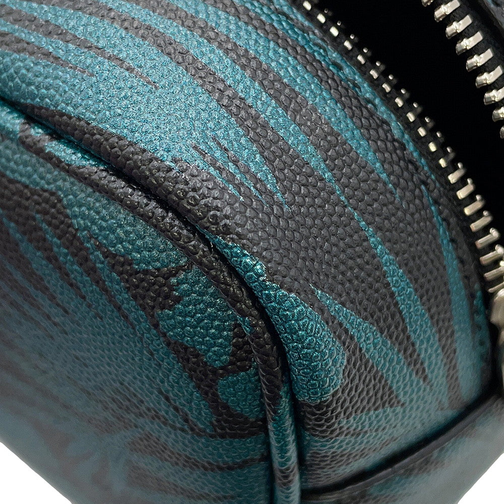SAINT LAURENT PARIS Leaf motif pouch Green/Black650125 Leather