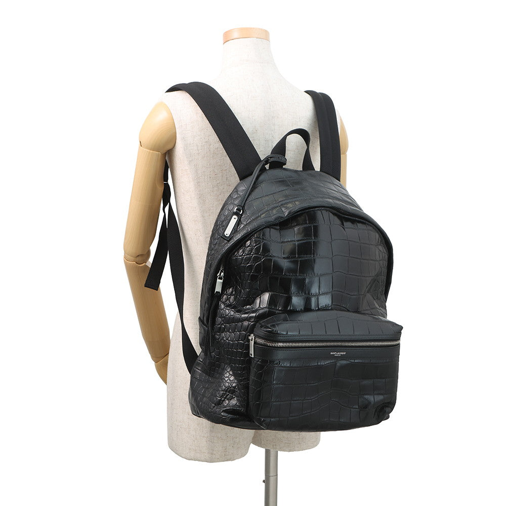 SAINT LAURENT PARIS City Backpack Black534967 Croco embossed leather