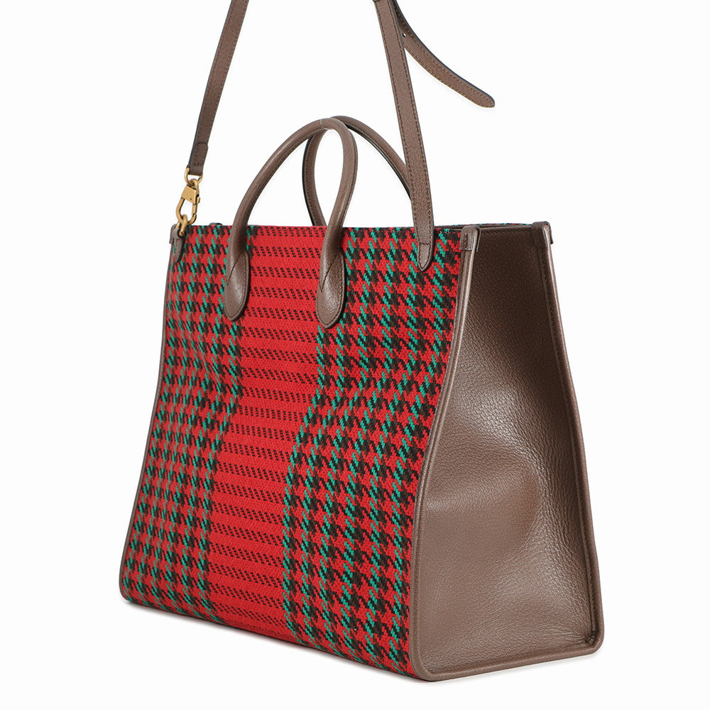 GUCCI Interlocking G Tote Bag Red/Brown/Multicolor644994 Tweed Leather