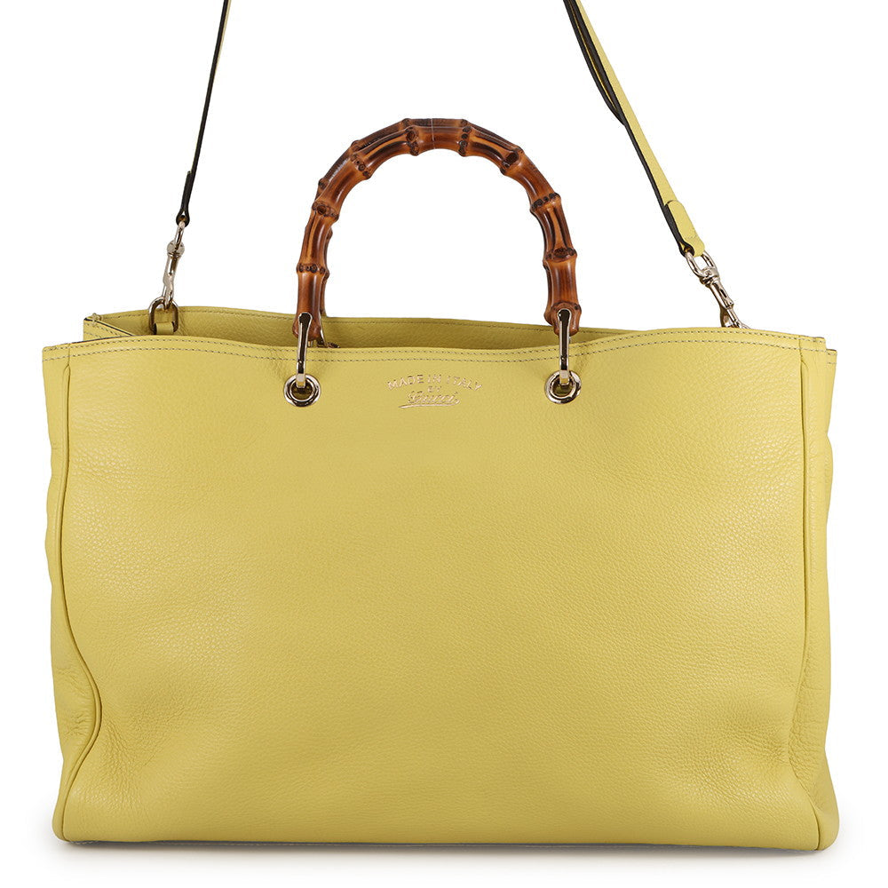 GUCCI Bamboo Shopper Tote Bag Yellow/Beige323658 Leather Size Large
