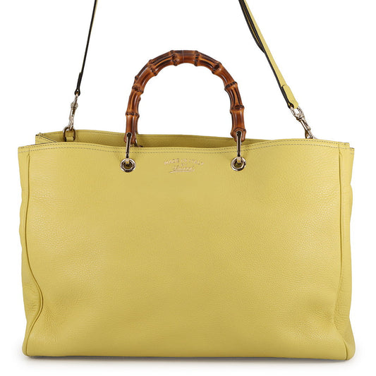 GUCCI Bamboo Shopper Tote Bag Yellow/Beige323658 Leather Size Large