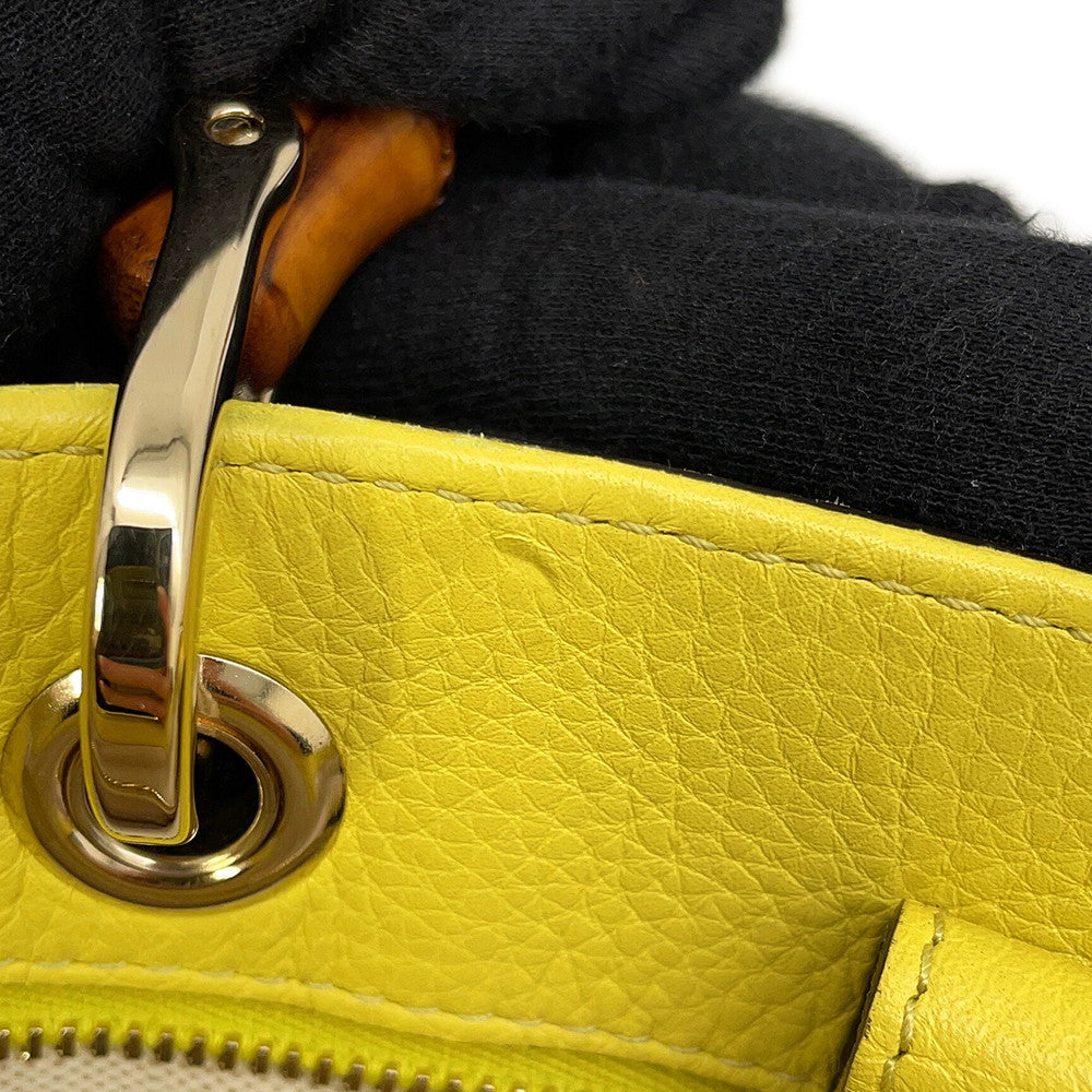 GUCCI Bamboo Shopper Tote Bag Yellow/Beige323658 Leather Size Large