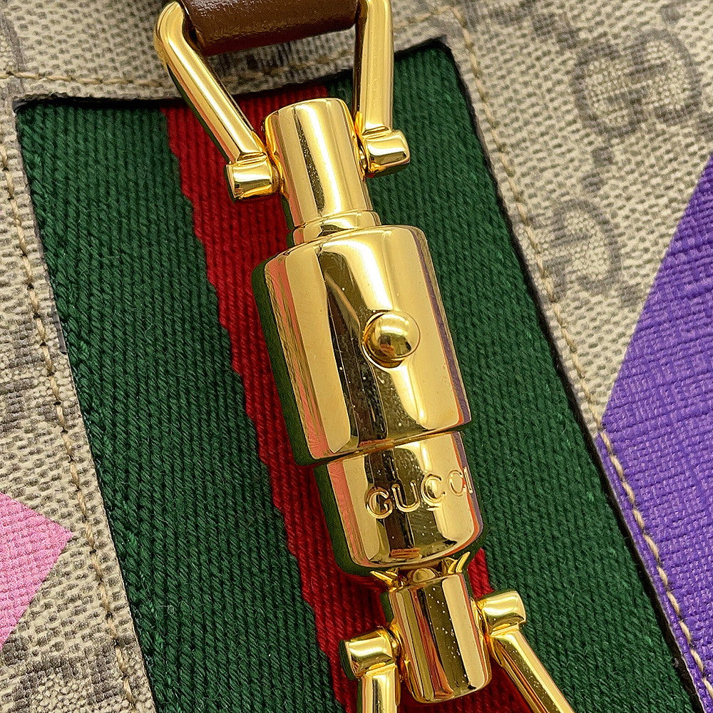 GUCCI Jackie 1961 Geometric Print Beige/Brown/Multicolor636706 GG Supreme Leather Size Small
