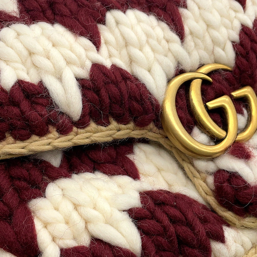 GUCCI GG Marmont Knit Shoulder Bag Bordeaux/White443497 Wool Leather