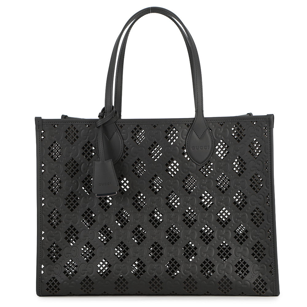GUCCI Cutout Motif Tote Bag Black772229 Leather Size Medium