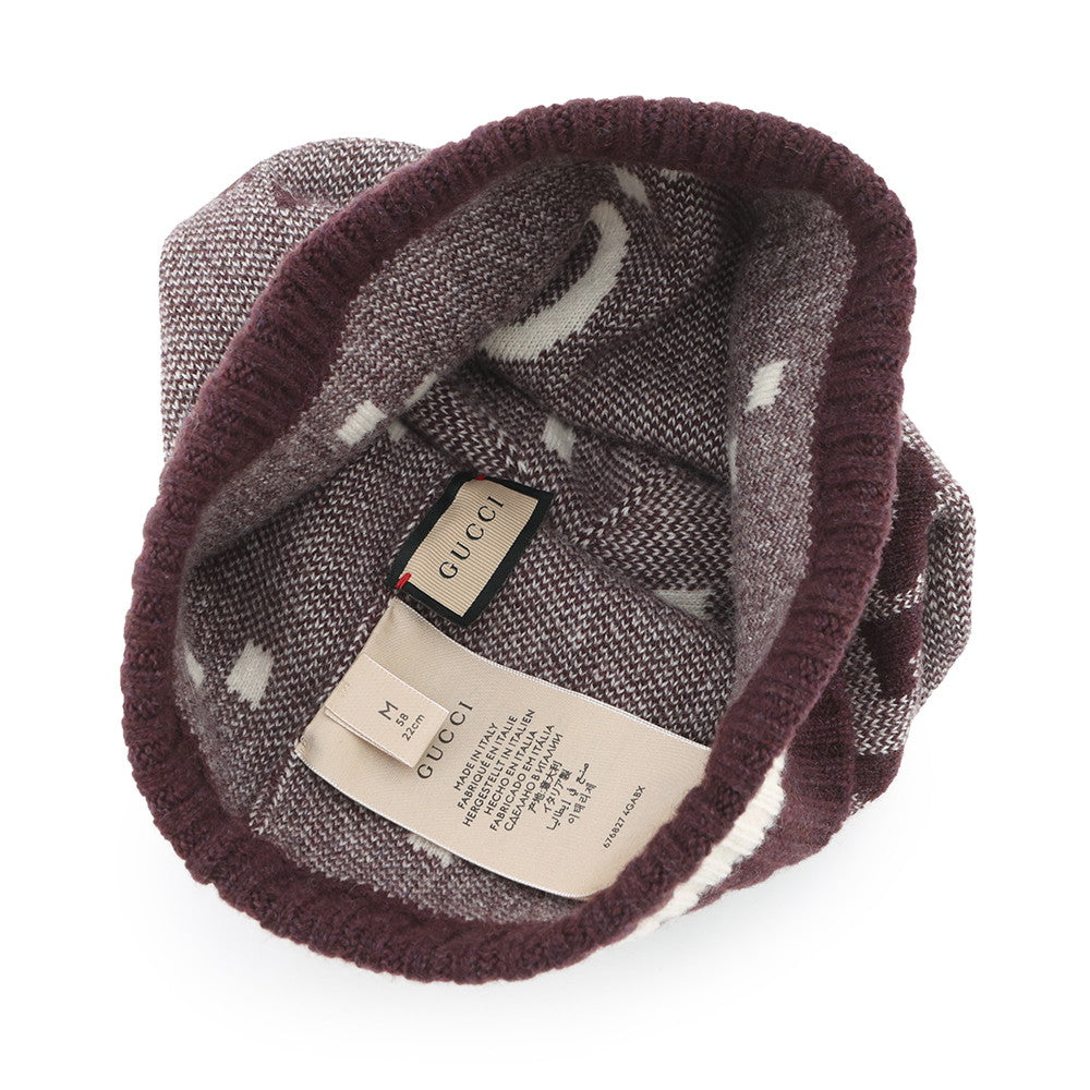 GUCCI GG logo knit hat Size M Bordeaux/White676827 Cashmere100%