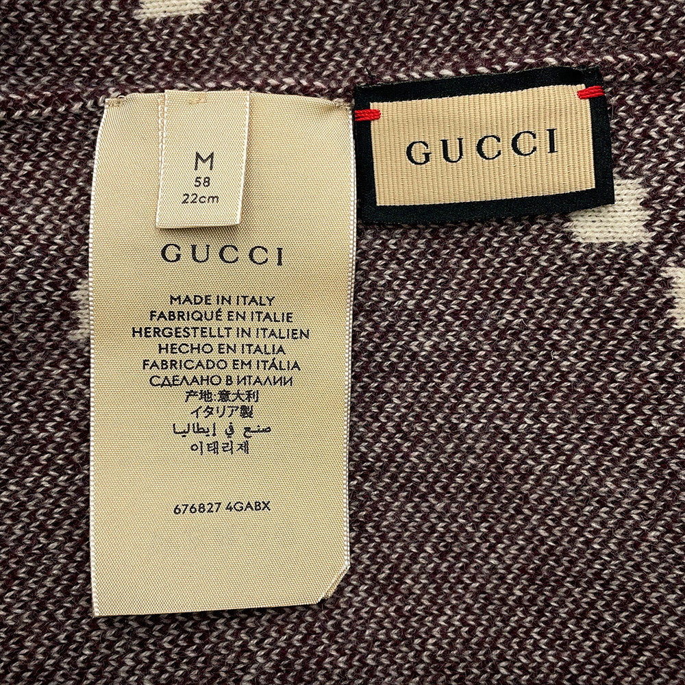 GUCCI GG logo knit hat Size M Bordeaux/White676827 Cashmere100%