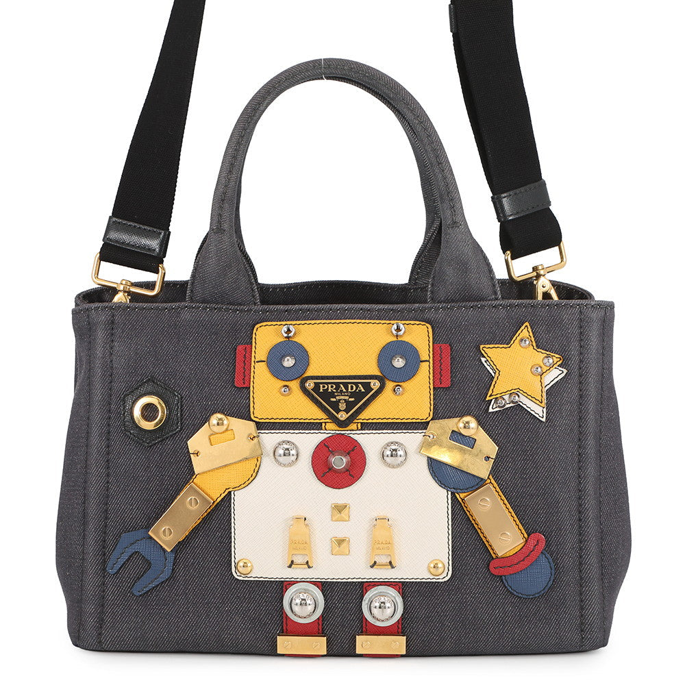 PRADA Robot Canapa 2-way Tote Bag Navy/Multicolor1BG439 Canvas