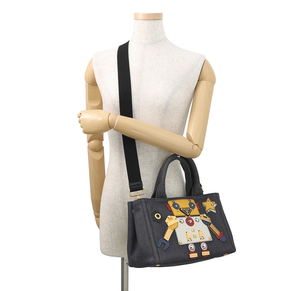 PRADA Robot Canapa 2-way Tote Bag Navy/Multicolor1BG439 Canvas