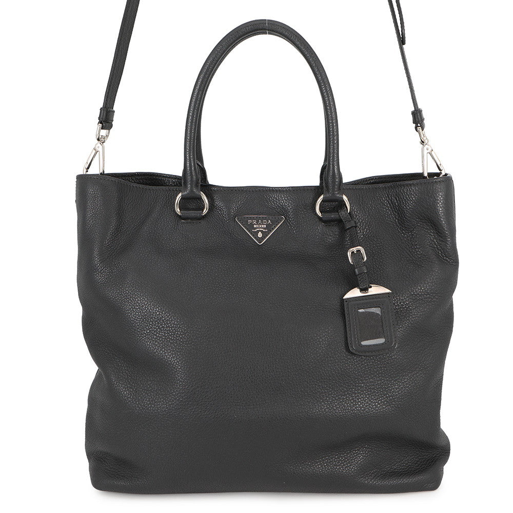 PRADA Vitello Dino Tote Bag Black1BG006 Leather
