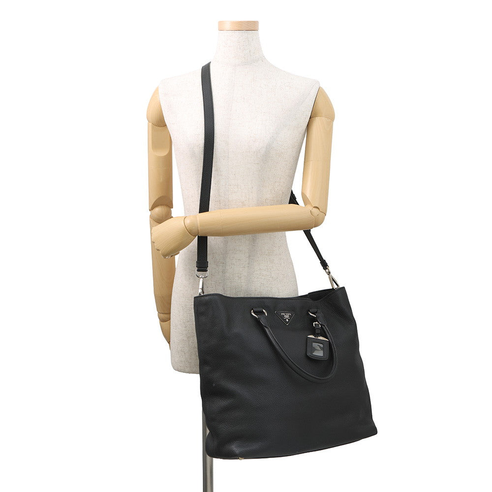 PRADA Vitello Dino Tote Bag Black1BG006 Leather