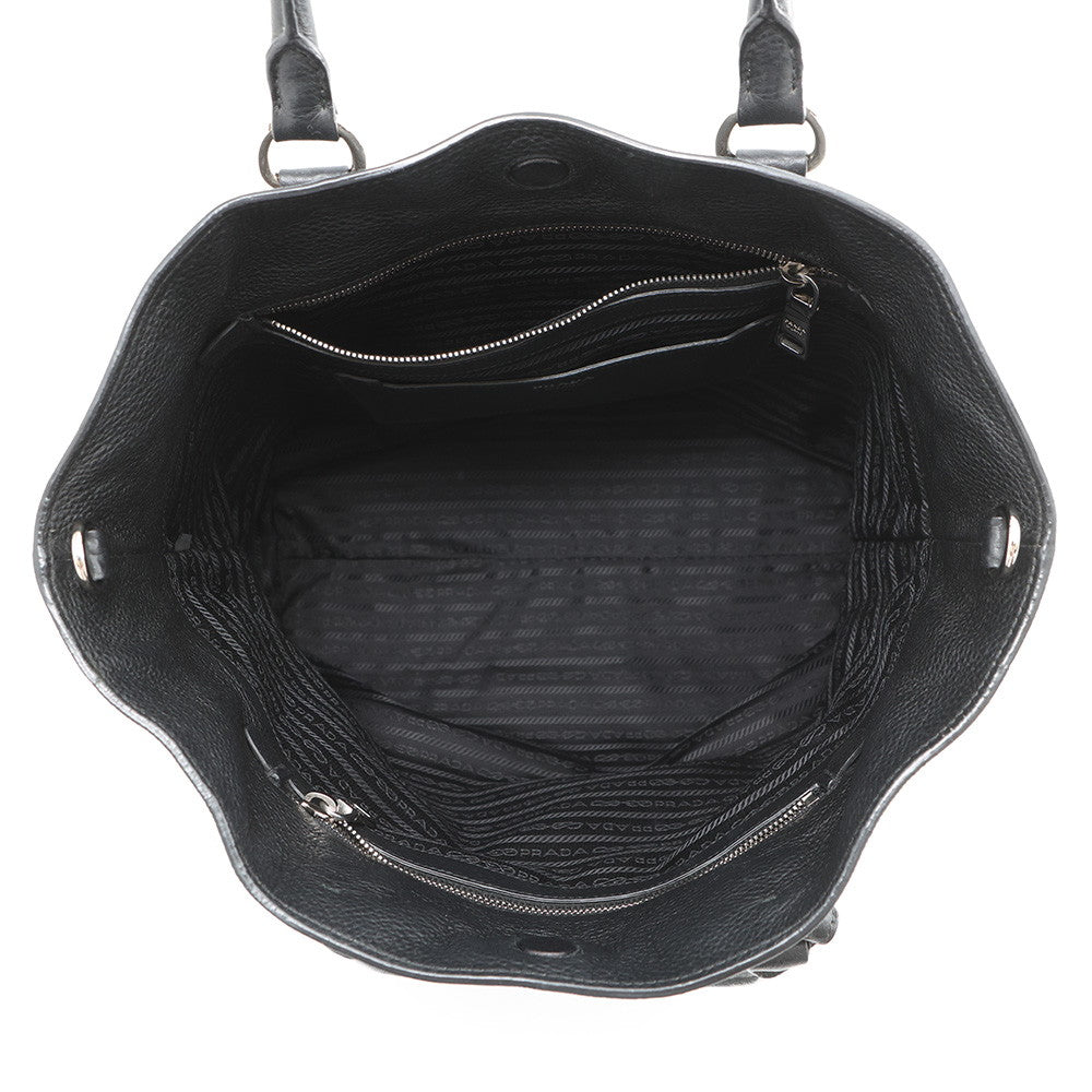 PRADA Vitello Dino Tote Bag Black1BG006 Leather