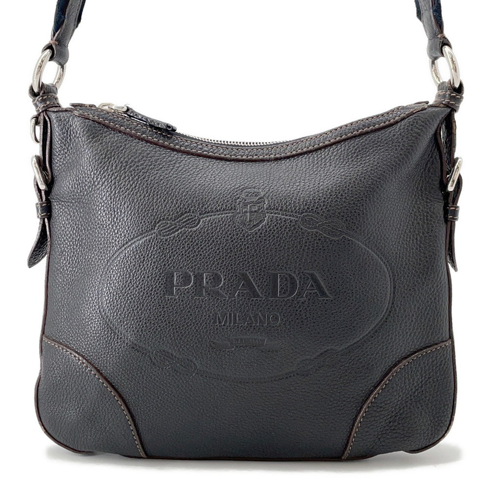 PRADA Logo Shoulder Bag BlackBT0531 Leather