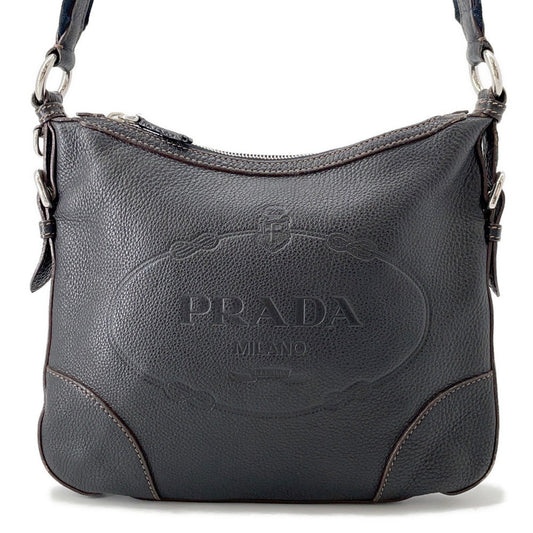 PRADA Logo Shoulder Bag BlackBT0531 Leather