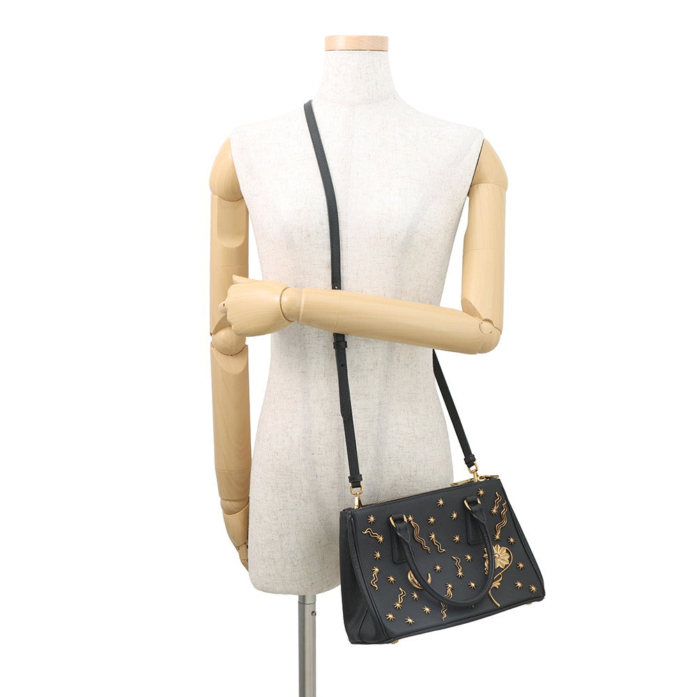 PRADA Galleria Studded 2-way Handbag Black1BA896 Saffiano LeatherLeather Size Small