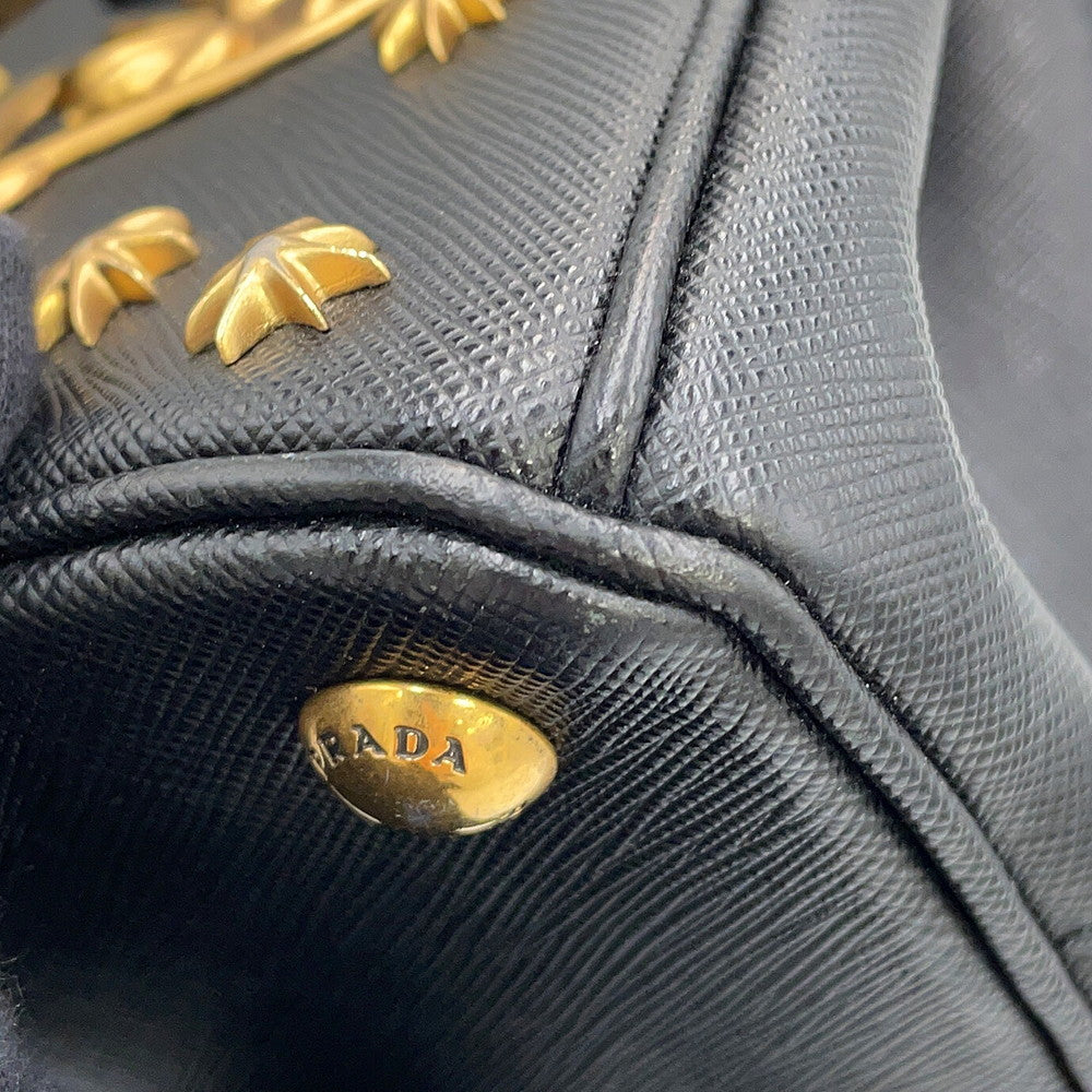 PRADA Galleria Studded 2-way Handbag Black1BA896 Saffiano LeatherLeather Size Small