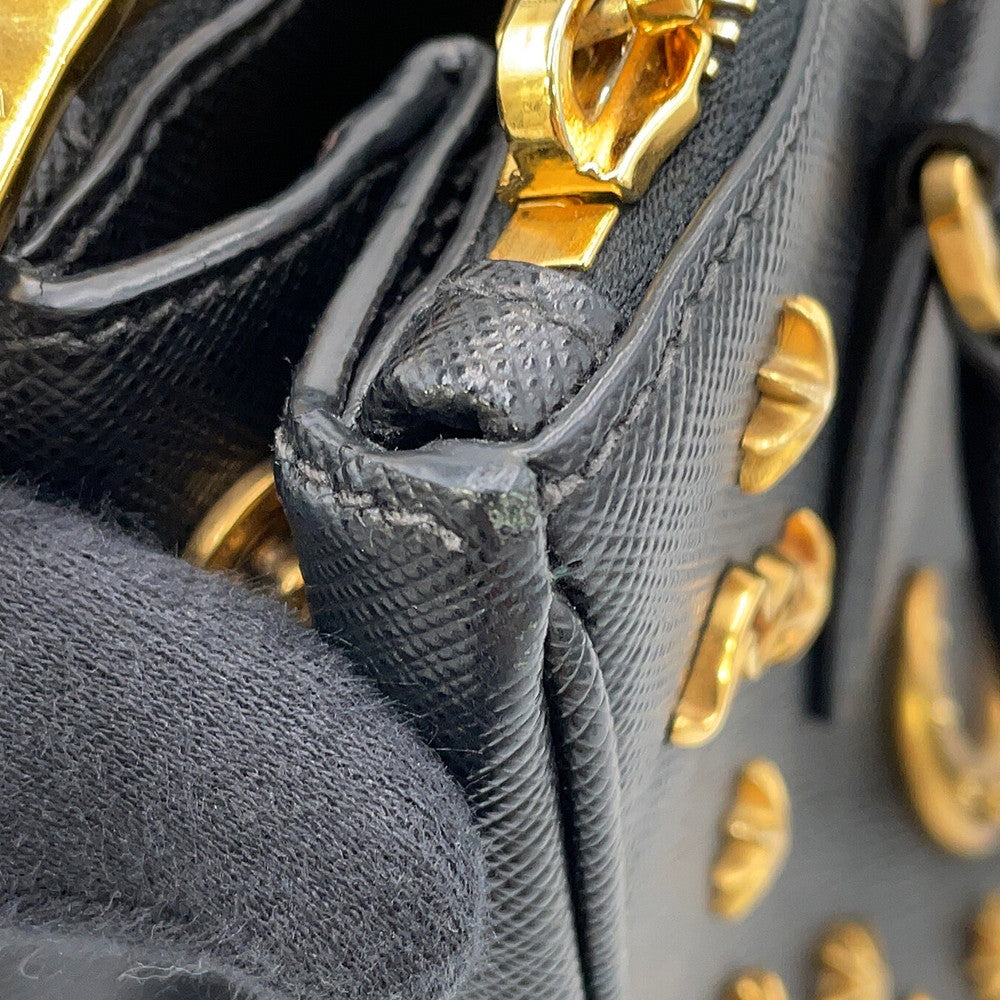 PRADA Galleria Studded 2-way Handbag Black1BA896 Saffiano LeatherLeather Size Small
