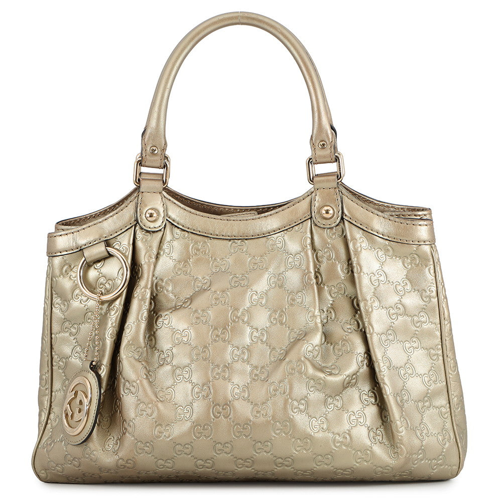 GUCCI Guccissima Sukey Handbag Gold/Beige211944 Leather